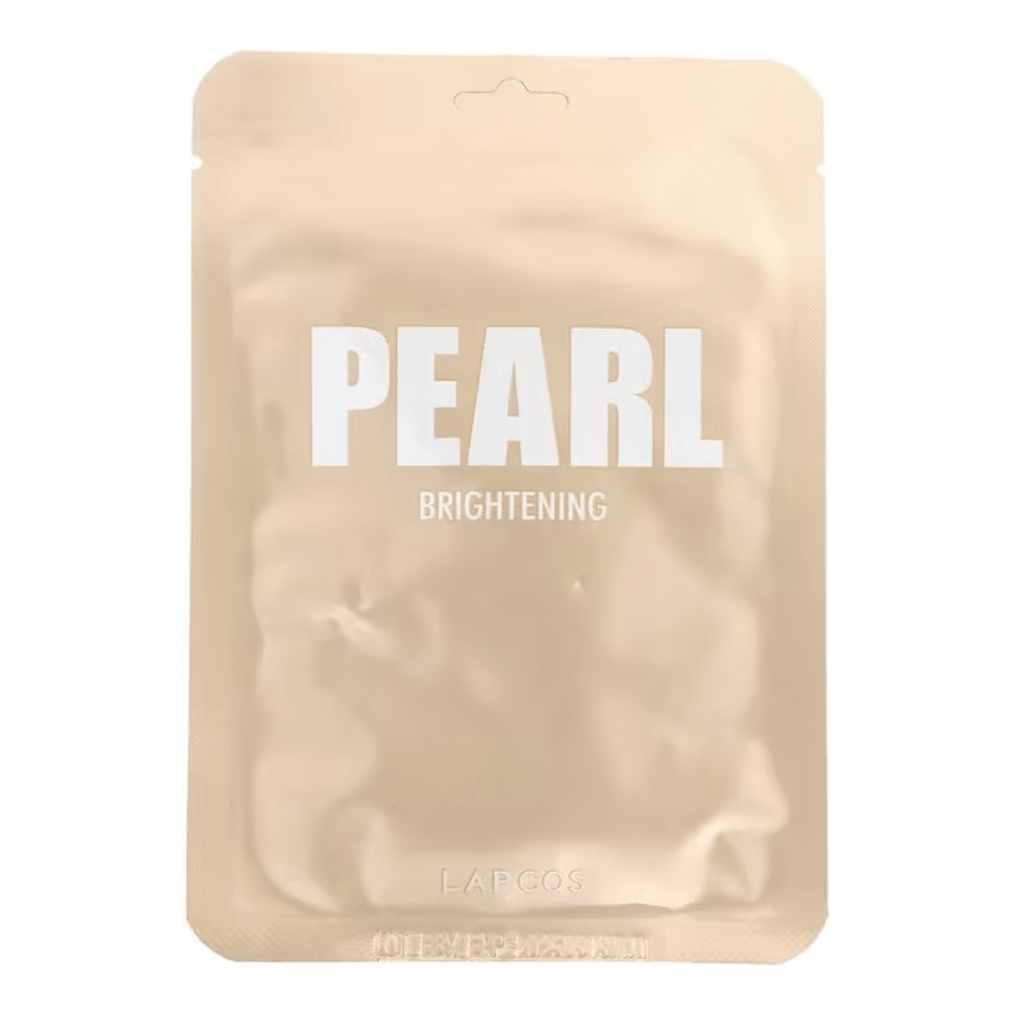 Pearl brightening sheet mask in pink packaging and white text.