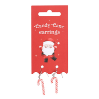 Candy Cane earrings on a red card with Santa Claus illustration