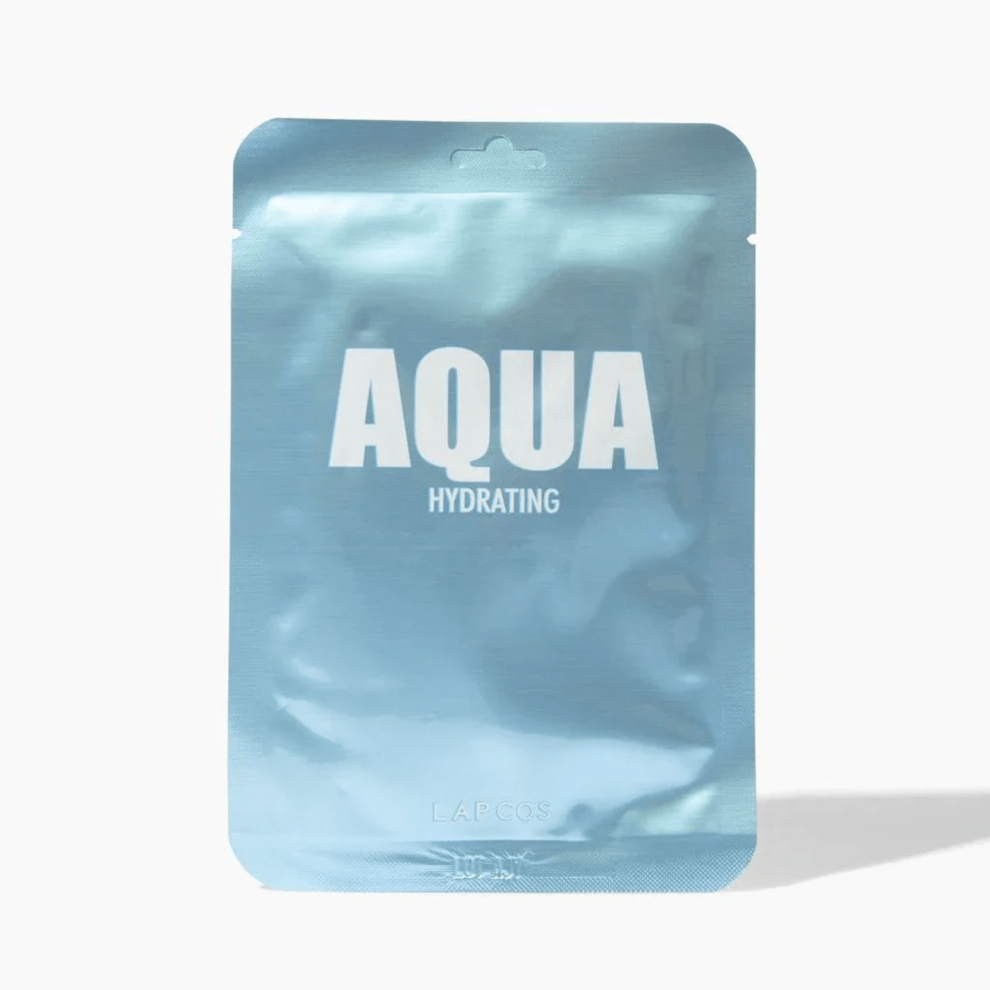 Blue hydrating sheet mask with 'Aqua' branding on a white background