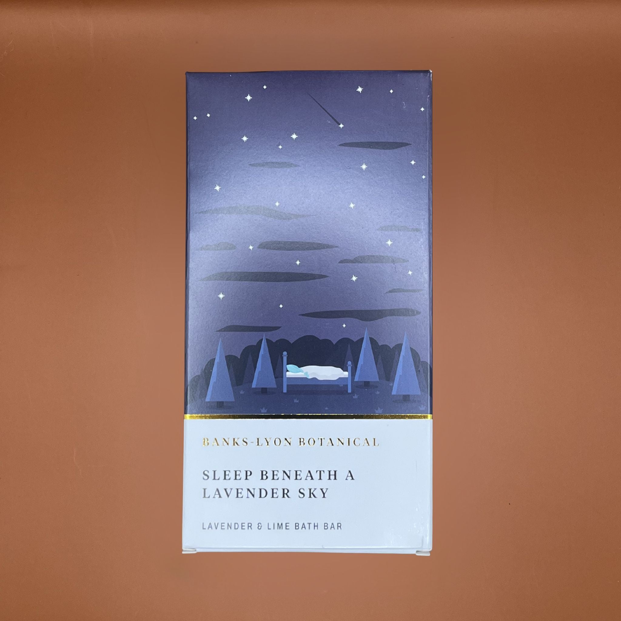 Banks Lyon Botanical lavender bath bar packaging with a night sky design