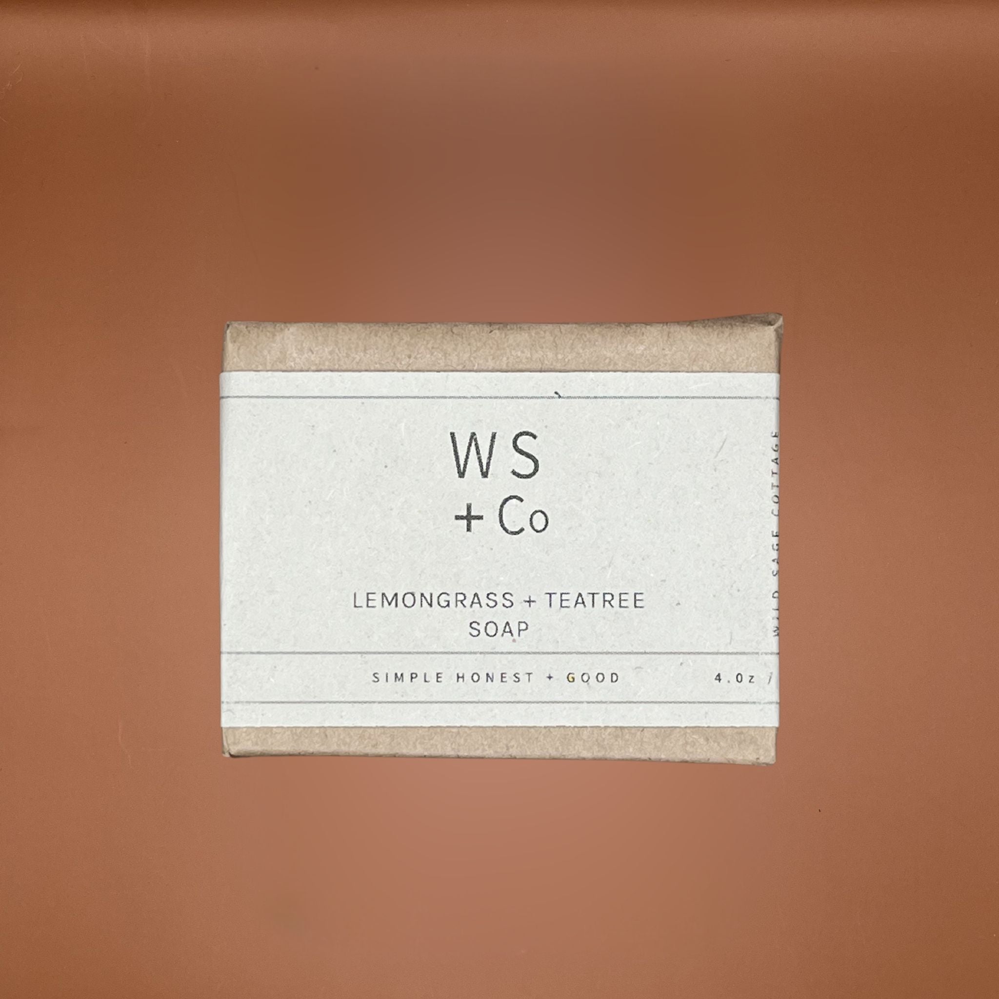 WS + Co Lemongrass and Teatree Soap soap bar in a brown paper packaging
