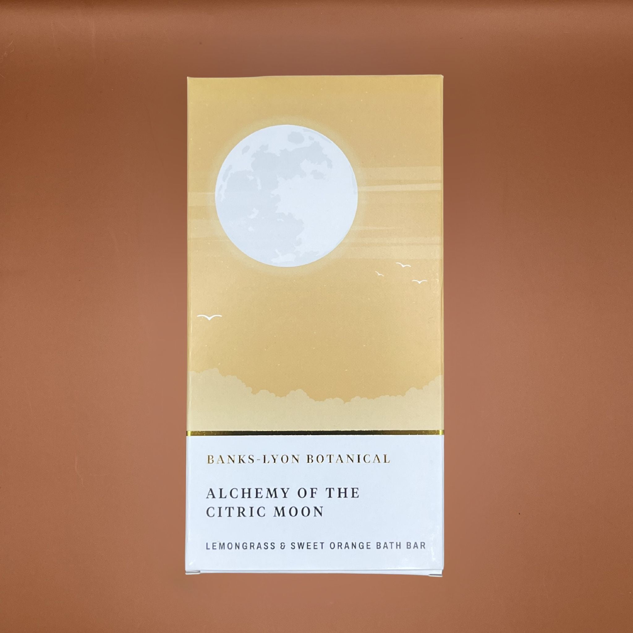 Banks Lyon Botanical Lemongrass and Sweet Orange Bath Bar in yellow moon packaging