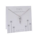 Sunflower necklace on a decorative card with floral designs and a send with love message.