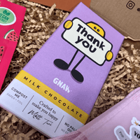 Milk chocolate bar with 'Thank you' design in a letterbox gift box