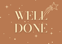 Motivational phrase 'WELL DONE' with decorative elements on a brown background